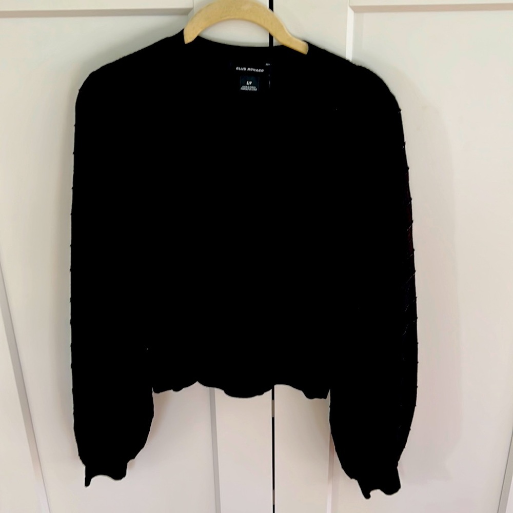 NWT Club Monaco Black textured balloon sleeve top